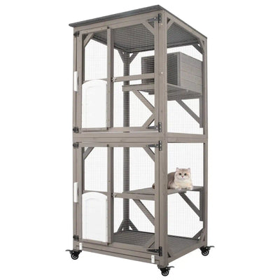 PETSCOSSET large brown outdoor cat enclosure – front view