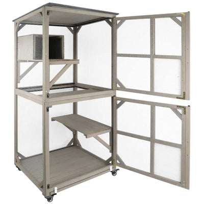 Mobile catio with wheel and built-in resting box