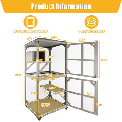 Two-level catio with climbing platforms and roof