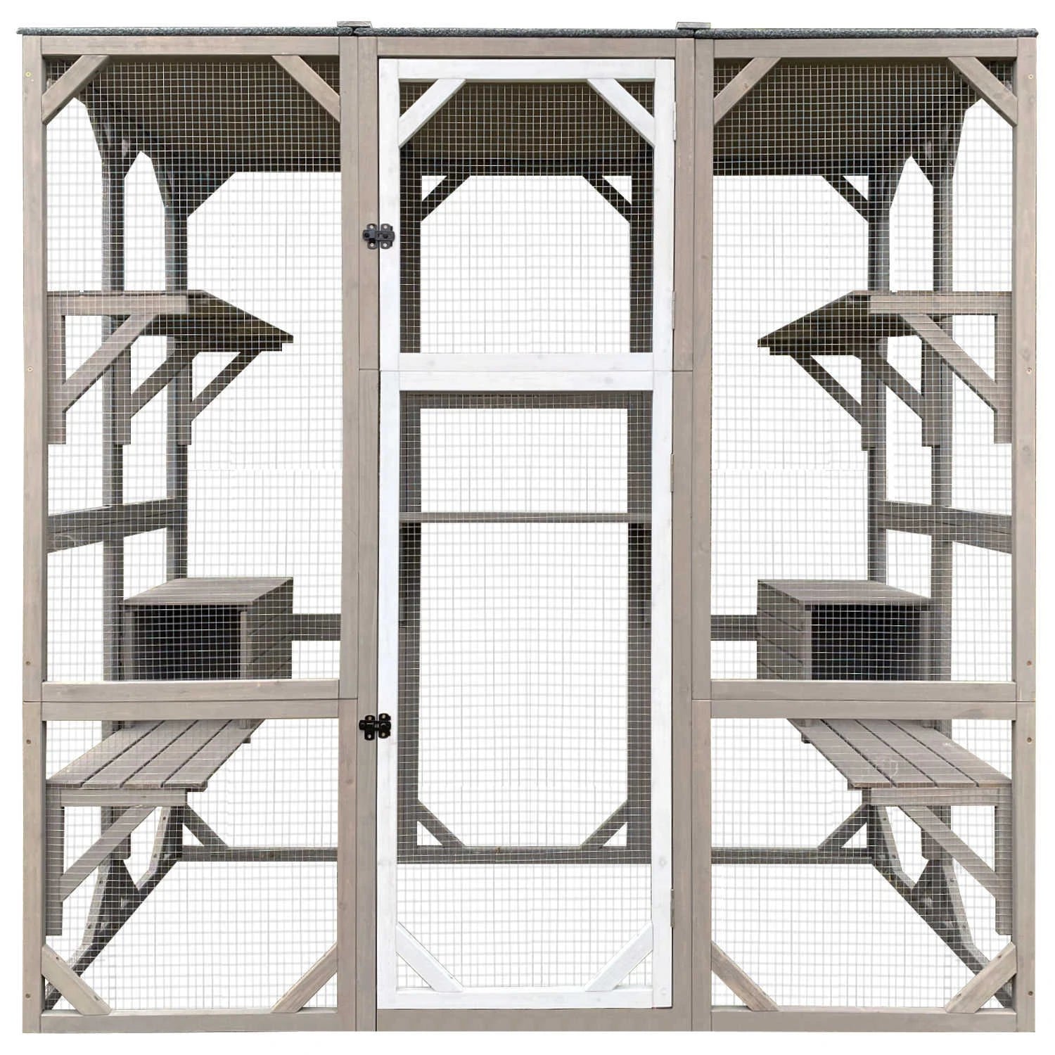 PETSCOSSET 71″ Catio Outdoor Cat Enclosure Large Wooden Cat House with 5 Platforms for Multiple Cats,Wood