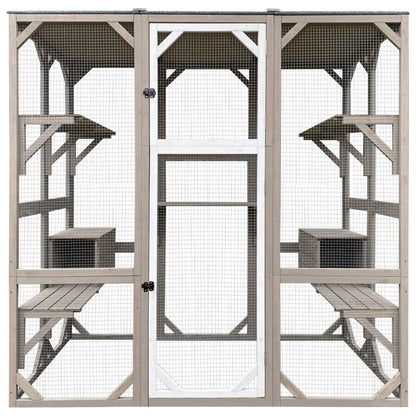PETSCOSSET 71″ Catio Outdoor Cat Enclosure Large Wooden Cat House with 5 Platforms for Multiple Cats,Wood