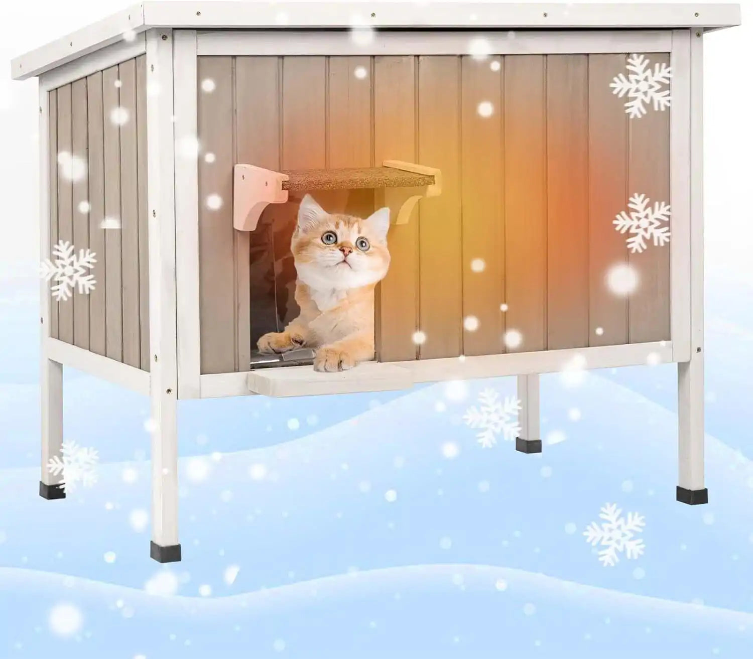 PETSCOSSET insulated outdoor cat house in grey – front view