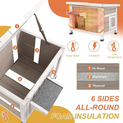 Winter cat house with thermal lining and two entrances
