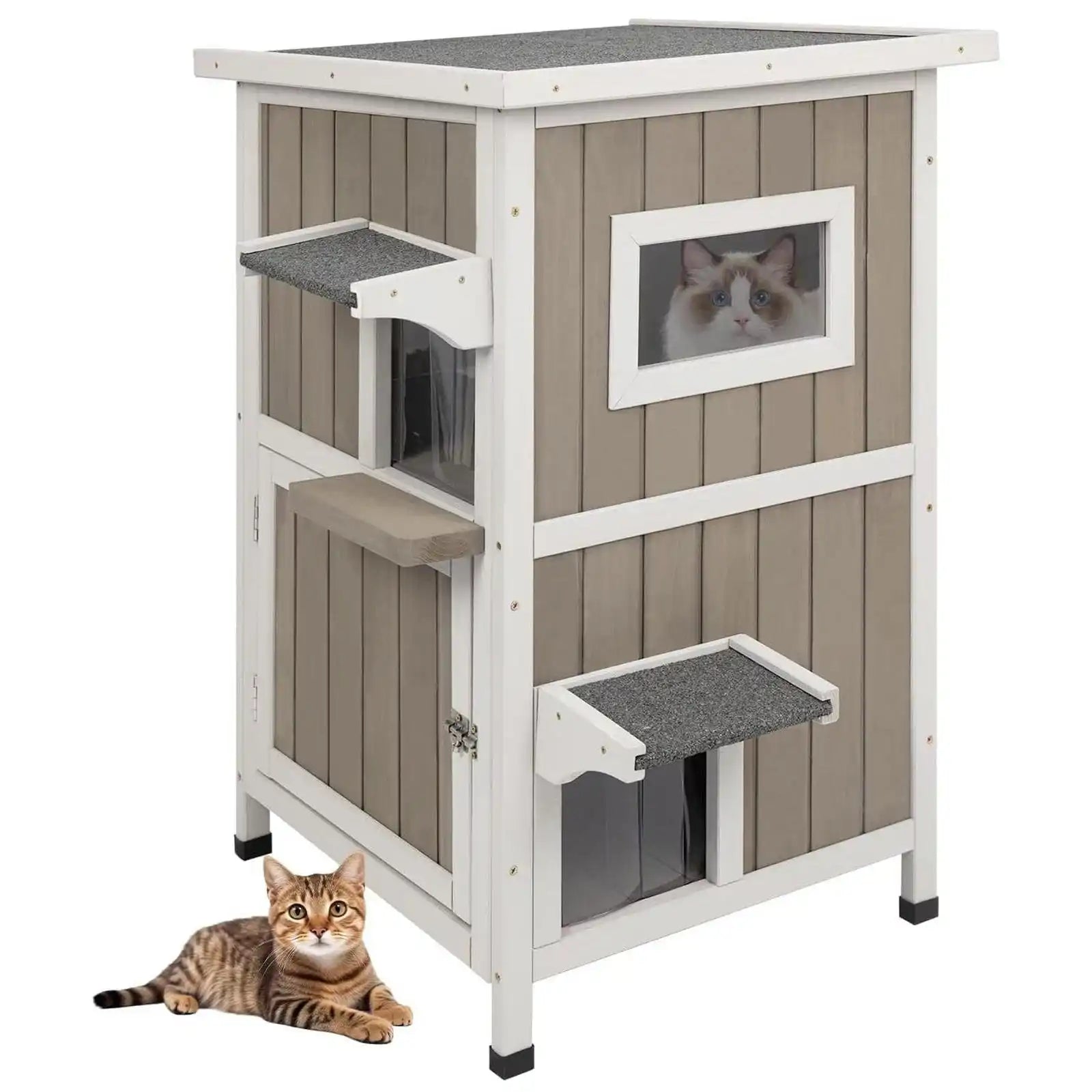 Outdoor cat house front view in garden