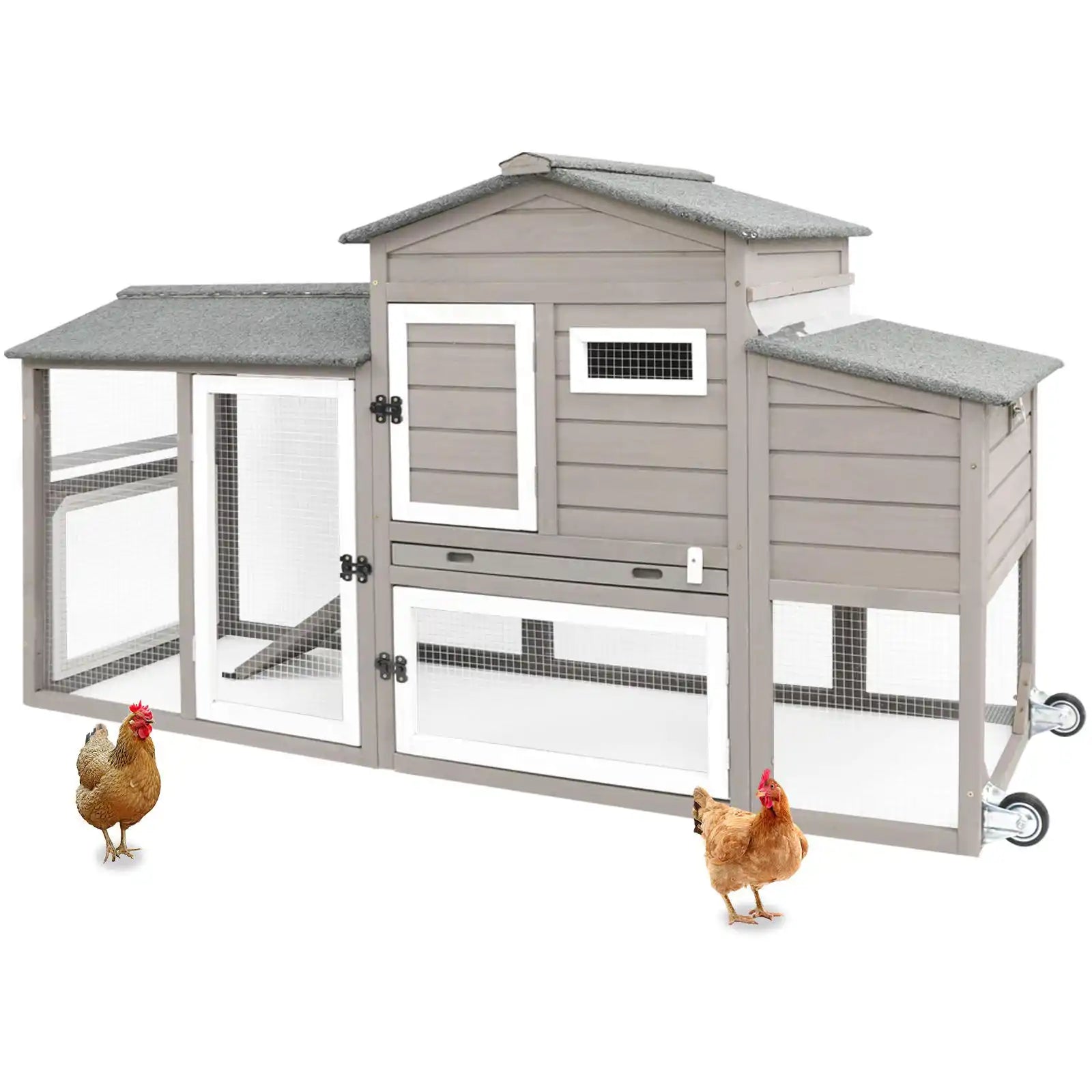 PETSCOSSET grey large chicken coop with 2-story design – front view