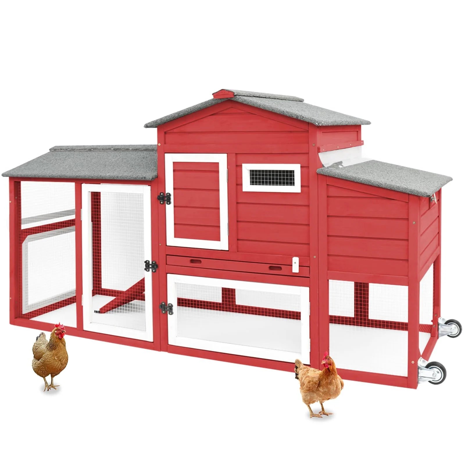 PETSCOSSET large red chicken coop with wheels – front view