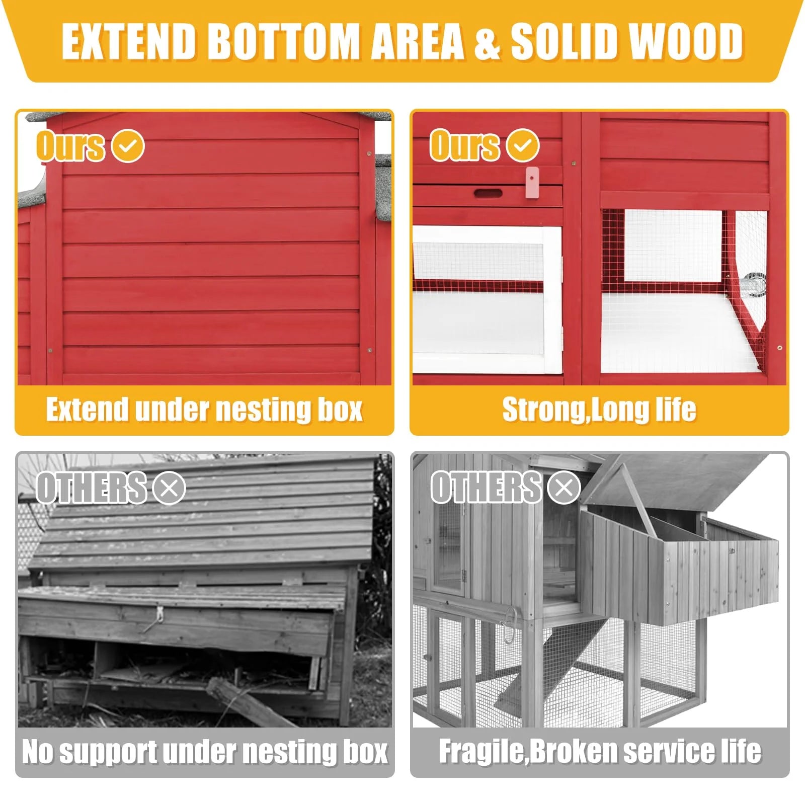 Outdoor poultry coop with mesh run and nesting box