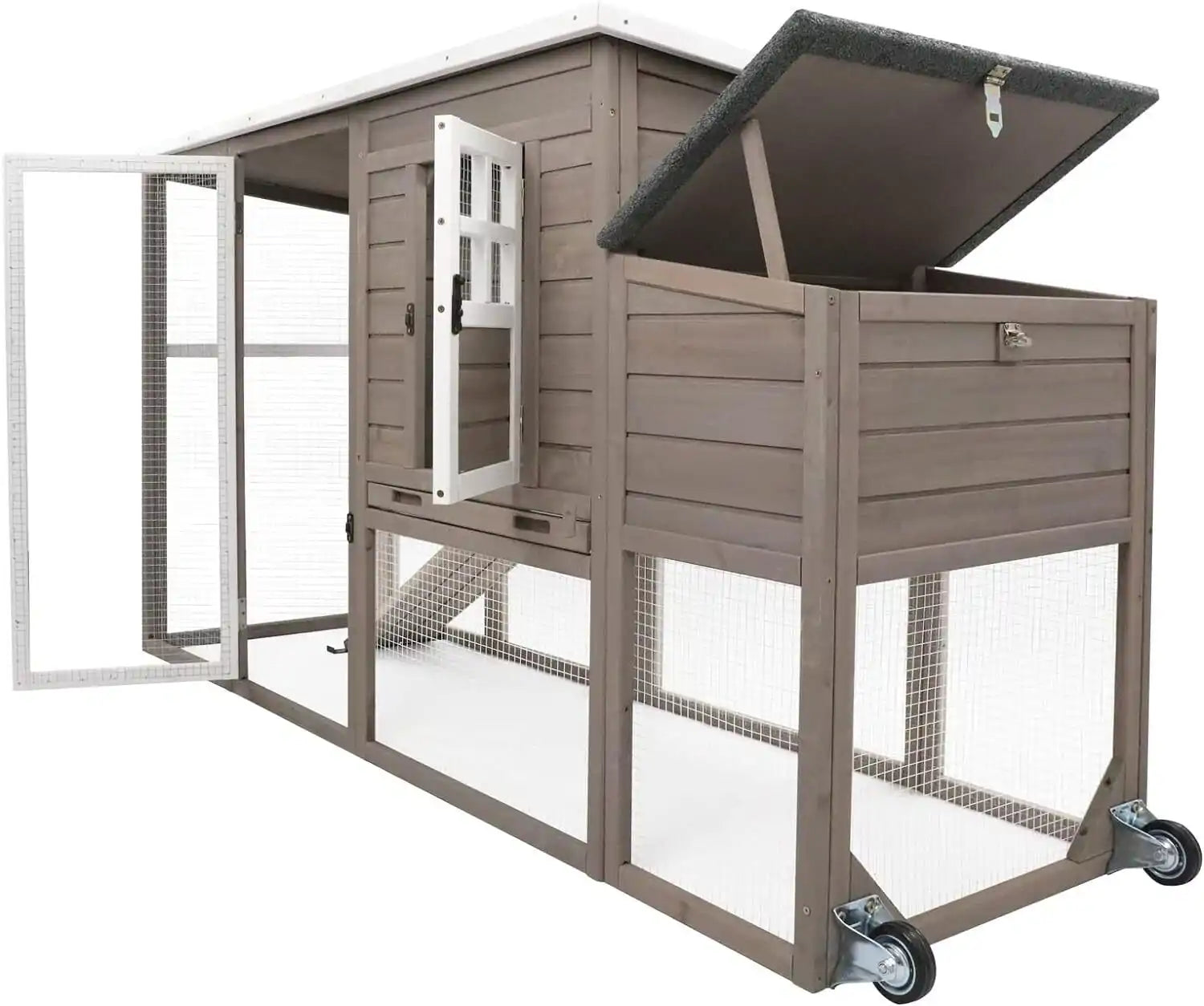 Spacious hen house with nesting box and attached run