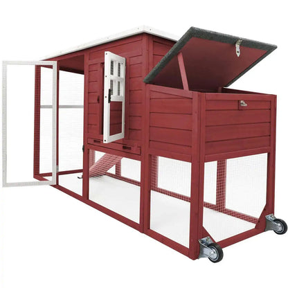 PETSCOSSET Chicken Coop with Run, Large Hen House with Nesting Box, Removable Tray,Red