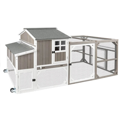 PETSCOSSET 95″ Large Chicken Coop Mobile Wooden Hen House with Nesting Box,with 6 Ventilation Door and Ramp
