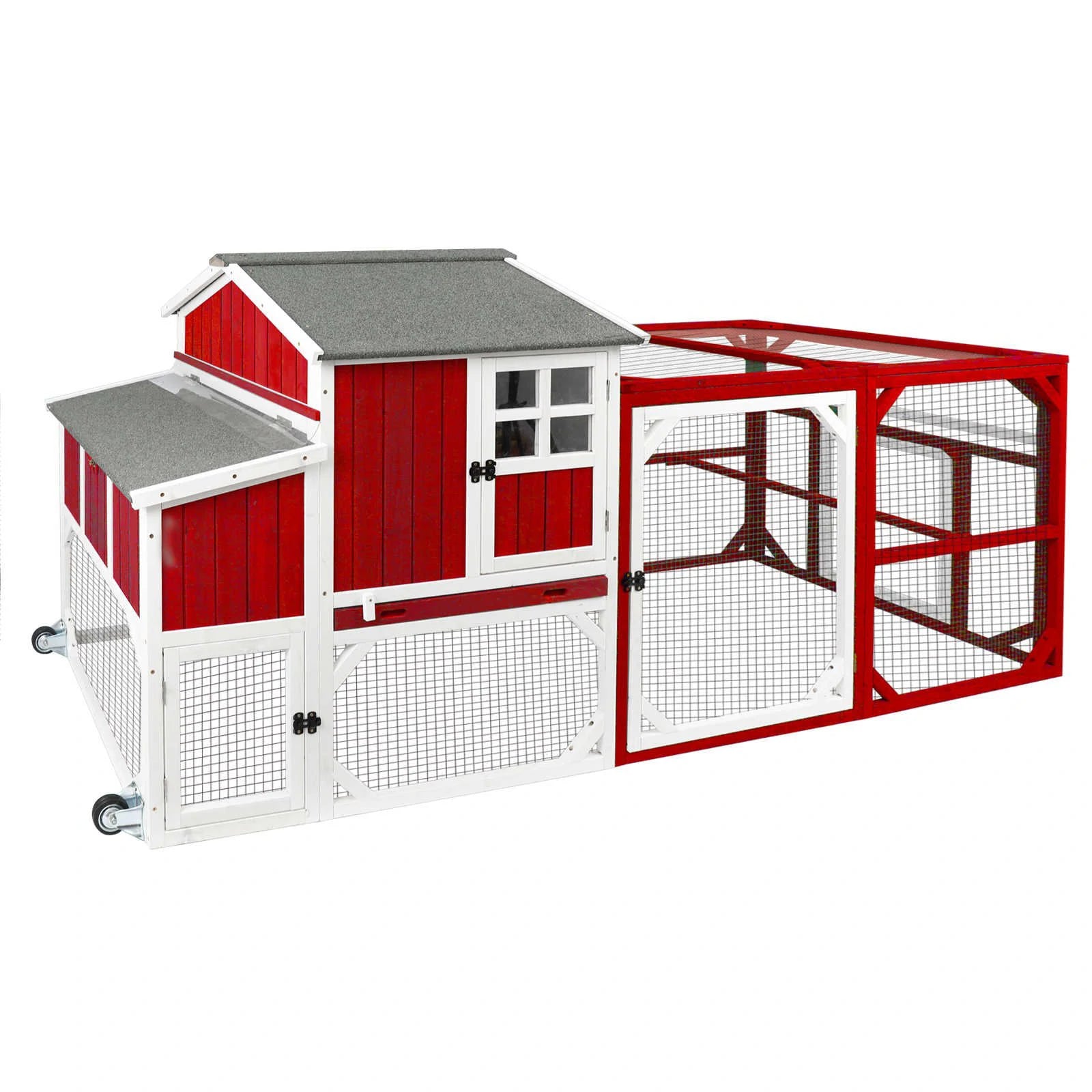 PETSCOSSET 95″ red mobile chicken coop – front view