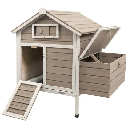 PETSCOSSET Chicken Coop with Nesting Box, with Ramp Outdoor Poultry Cage with Pull Out Tray,Grey