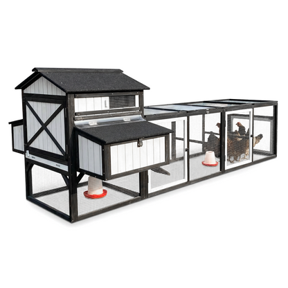 116″L Extra Large Chicken Coop with 4 Nesting Boxes for 4 Chickens-PET27-BLACKWHITE