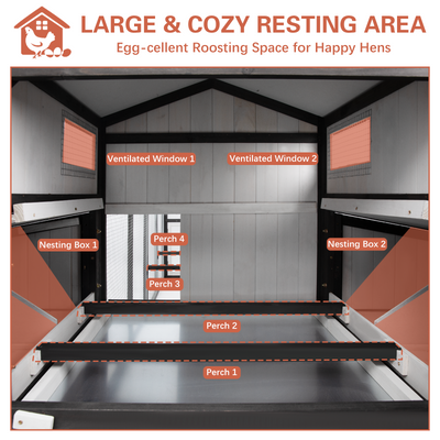 Large chicken coop with run for 4–12 chickens, includes 4 nesting boxes