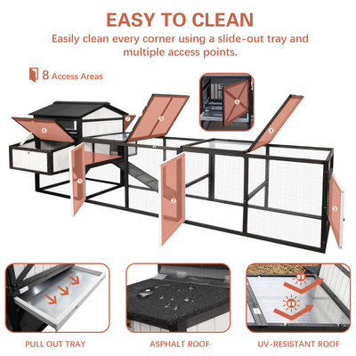 Large chicken coop with run for 4–12 chickens, includes 4 nesting boxes