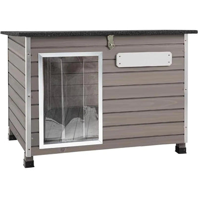 Outdoor wooden dog house in grey for small dogs – front view