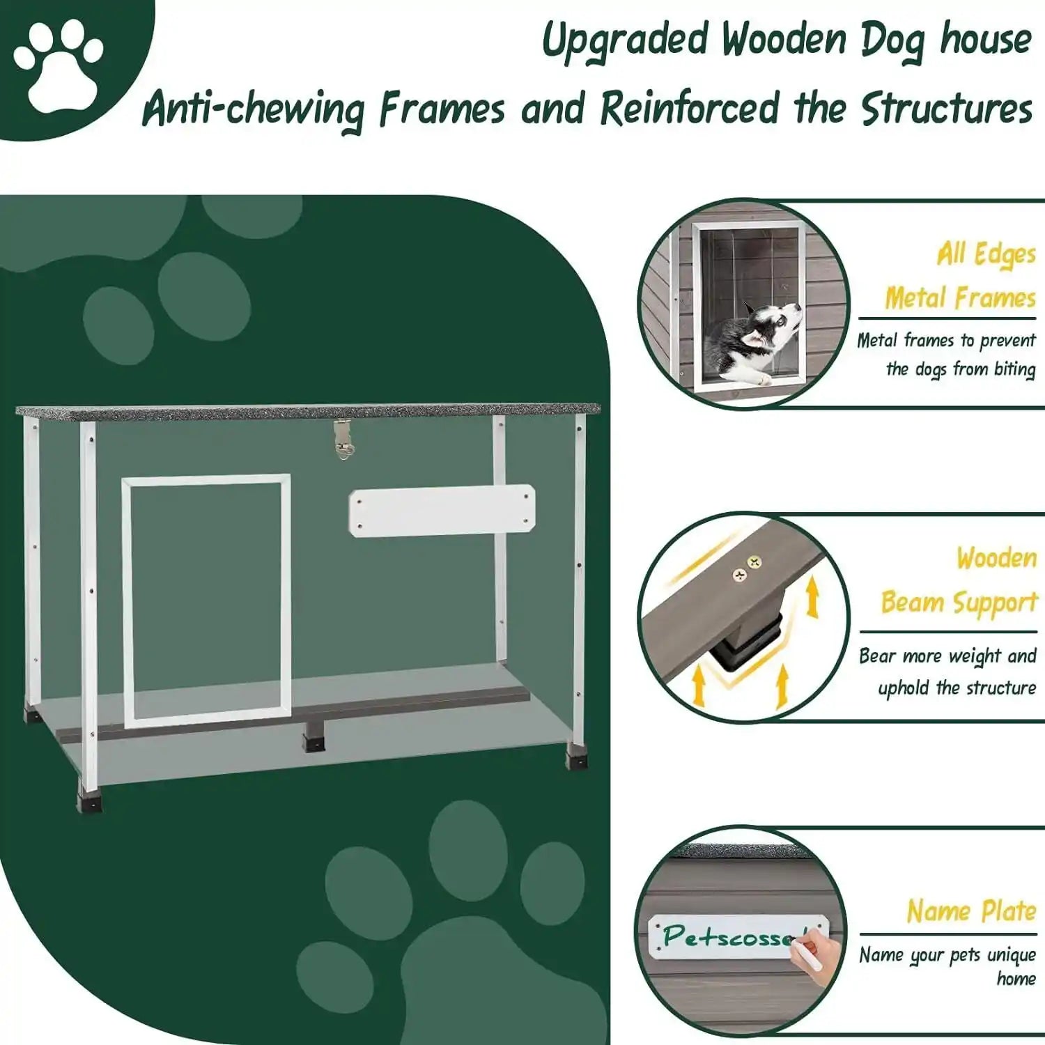 PETSCOSSET grey dog house side angle showing ventilation