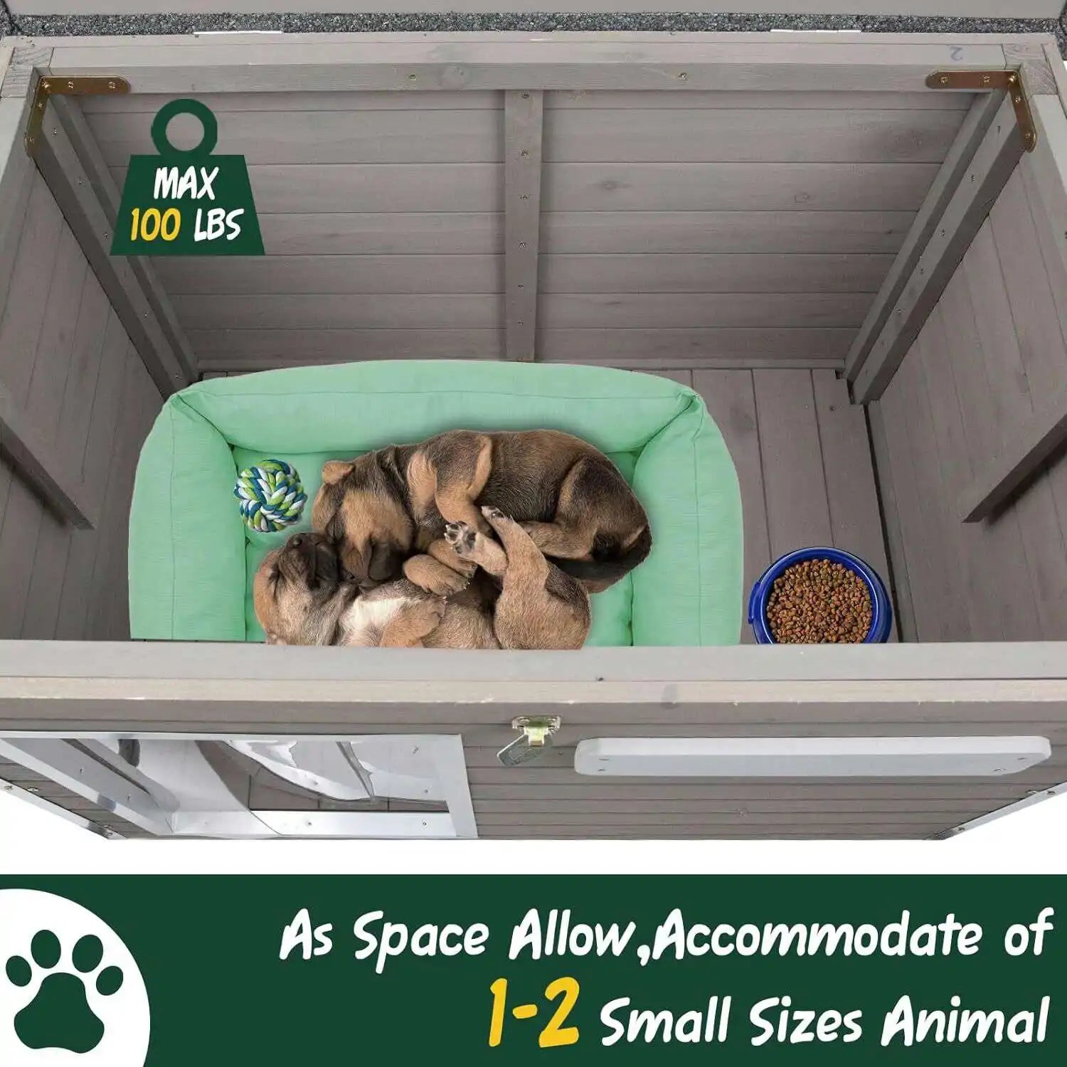 Weatherproof dog house for small dogs with slanted roof