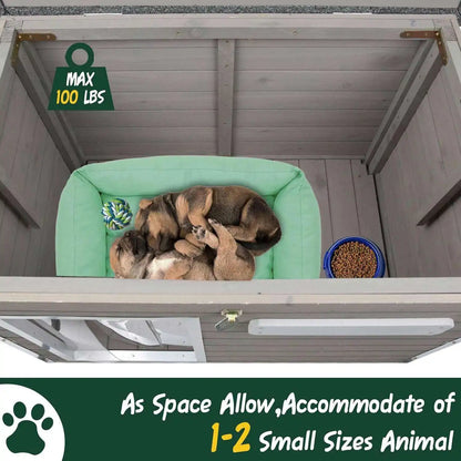 Weatherproof dog house for small dogs with slanted roof
