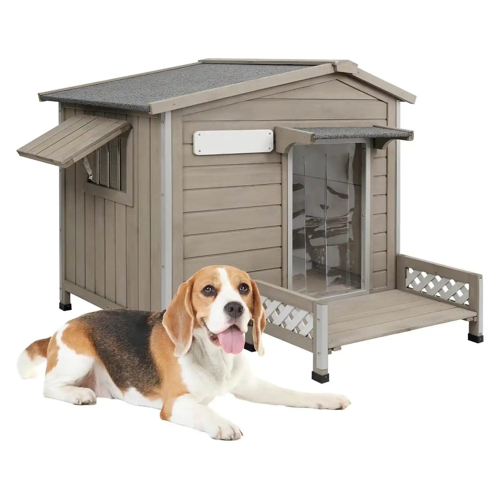 PETSCOSSET outdoor wooden dog house with porch – front view