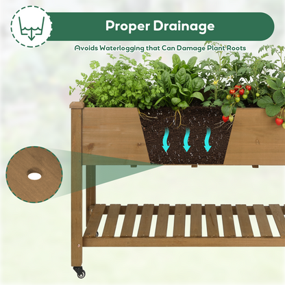 Wood Elevated Planter Box Outdoor w/ Wheels, Storage Shelf-GF22W