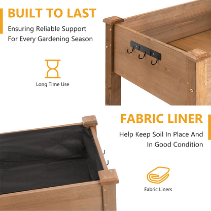 55.5x23x33in Mobile Elevated Wood Planter with Wheels, Shelf, Liner-GF23W