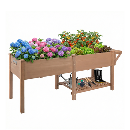 Large Raised Garden Bed Outdoor Wooden Planter Box with Storage Shelf-GF24