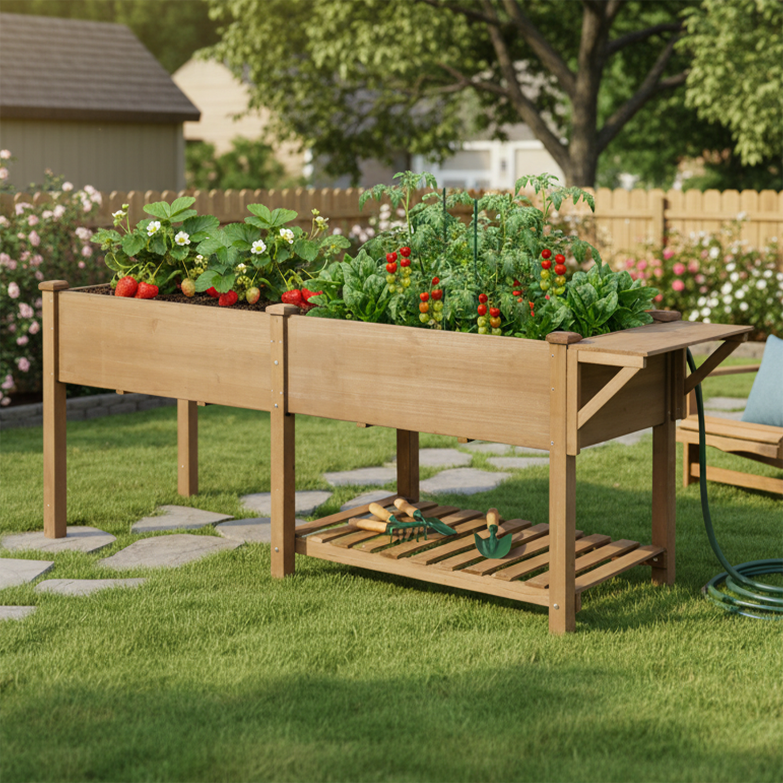 Large Raised Garden Bed Outdoor Wooden Planter Box with Storage Shelf-GF24