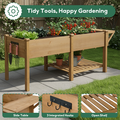 Large Raised Garden Bed Outdoor Wooden Planter Box with Storage Shelf-GF24