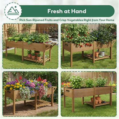 Large Raised Garden Bed Outdoor Wooden Planter Box with Storage Shelf-GF24