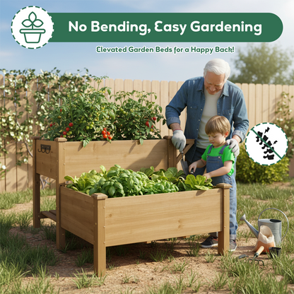 2-Tier Raised Garden Bed Outdoor Elevated Garden Box with Storage Shelf-GF25