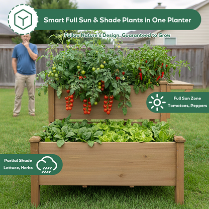 2-Tier Raised Garden Bed Outdoor Elevated Garden Box with Storage Shelf-GF25