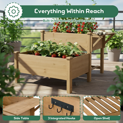 2-Tier Raised Garden Bed Outdoor Elevated Garden Box with Storage Shelf-GF25