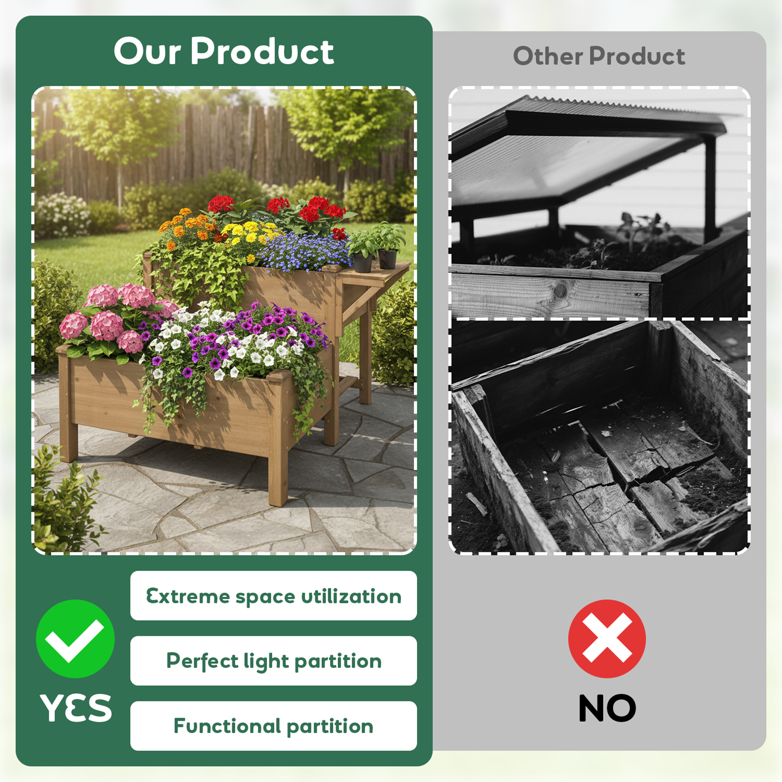 2-Tier Raised Garden Bed Outdoor Elevated Garden Box with Storage Shelf-GF25