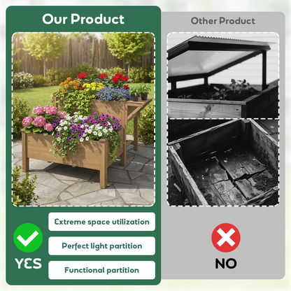 2-Tier Raised Garden Bed Outdoor Elevated Garden Box with Storage Shelf-GF25