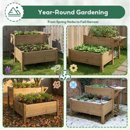 2-Tier Raised Garden Bed Outdoor Elevated Garden Box with Storage Shelf-GF25
