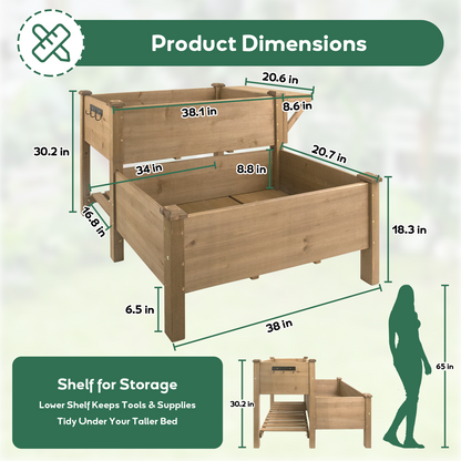 2-Tier Raised Garden Bed Outdoor Elevated Garden Box with Storage Shelf-GF25