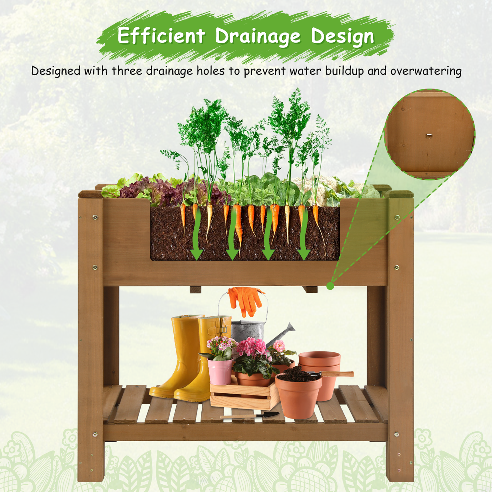 33.46″L Raised Garden Bed Wooden Elevated Planter Box with Storage Shelf-GF27