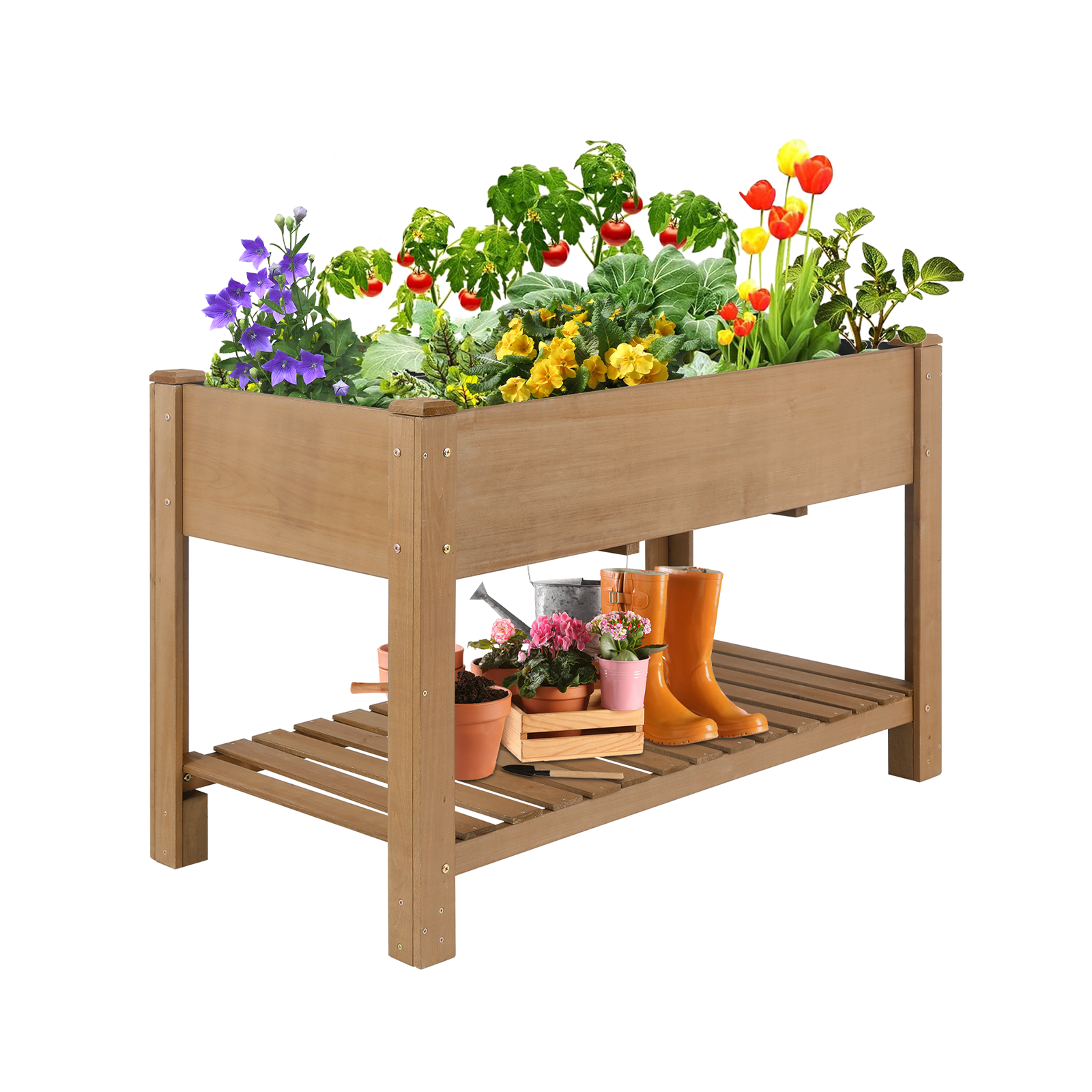46.65”L Raised Garden Bed Wooden Elevated Planter Box with Shelf-GF29