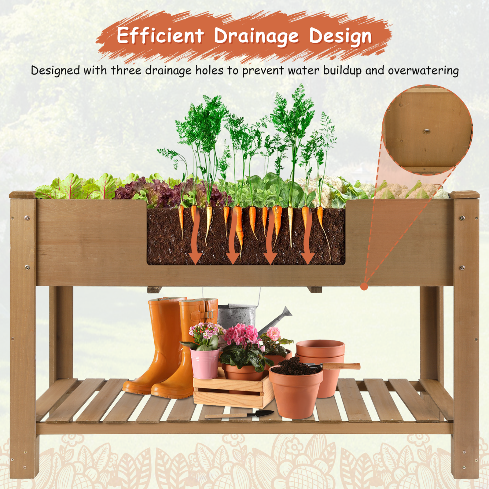 46.65”L Raised Garden Bed Wooden Elevated Planter Box with Shelf-GF29