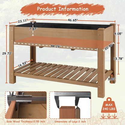 46.65”L Raised Garden Bed Wooden Elevated Planter Box with Shelf-GF29