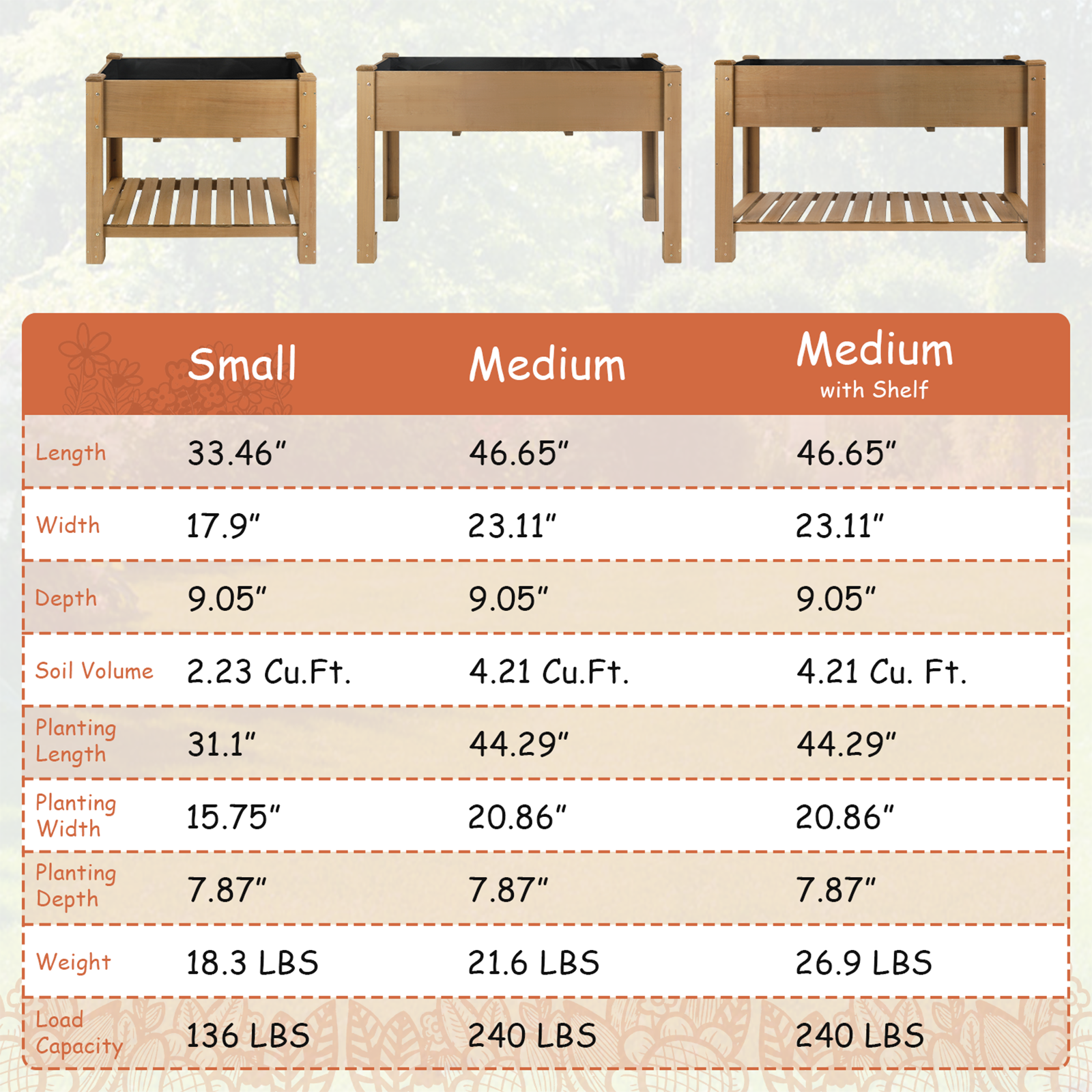 46.65”L Raised Garden Bed Wooden Elevated Planter Box with Shelf-GF29