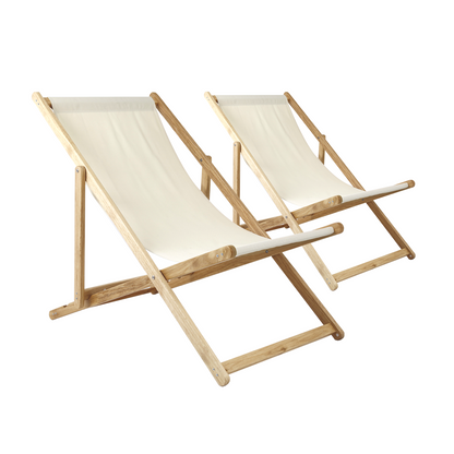 2 PCS 41″L Wooden Patio Lawn Deck Chairs Outdoor Camping Sling Chairs-GF30