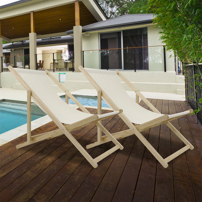 2 PCS 41″L Wooden Patio Lawn Deck Chairs Outdoor Camping Sling Chairs-GF30