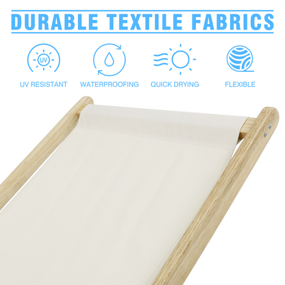 2 PCS 41″L Wooden Patio Lawn Deck Chairs Outdoor Camping Sling Chairs-GF30