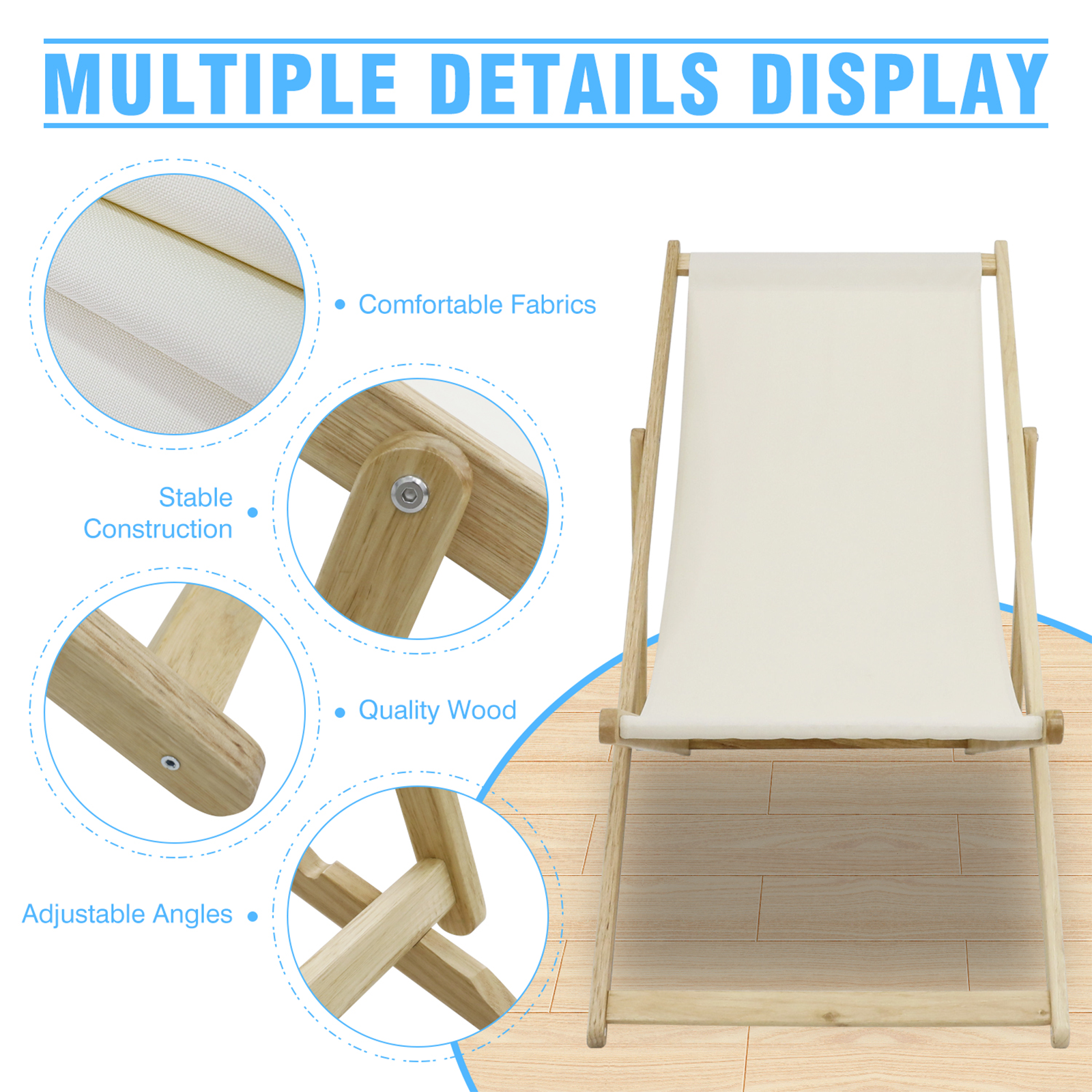 2 PCS 41″L Wooden Patio Lawn Deck Chairs Outdoor Camping Sling Chairs-GF30