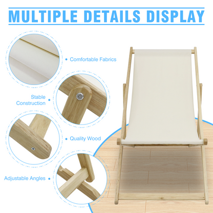 2 PCS 41″L Wooden Patio Lawn Deck Chairs Outdoor Camping Sling Chairs-GF30