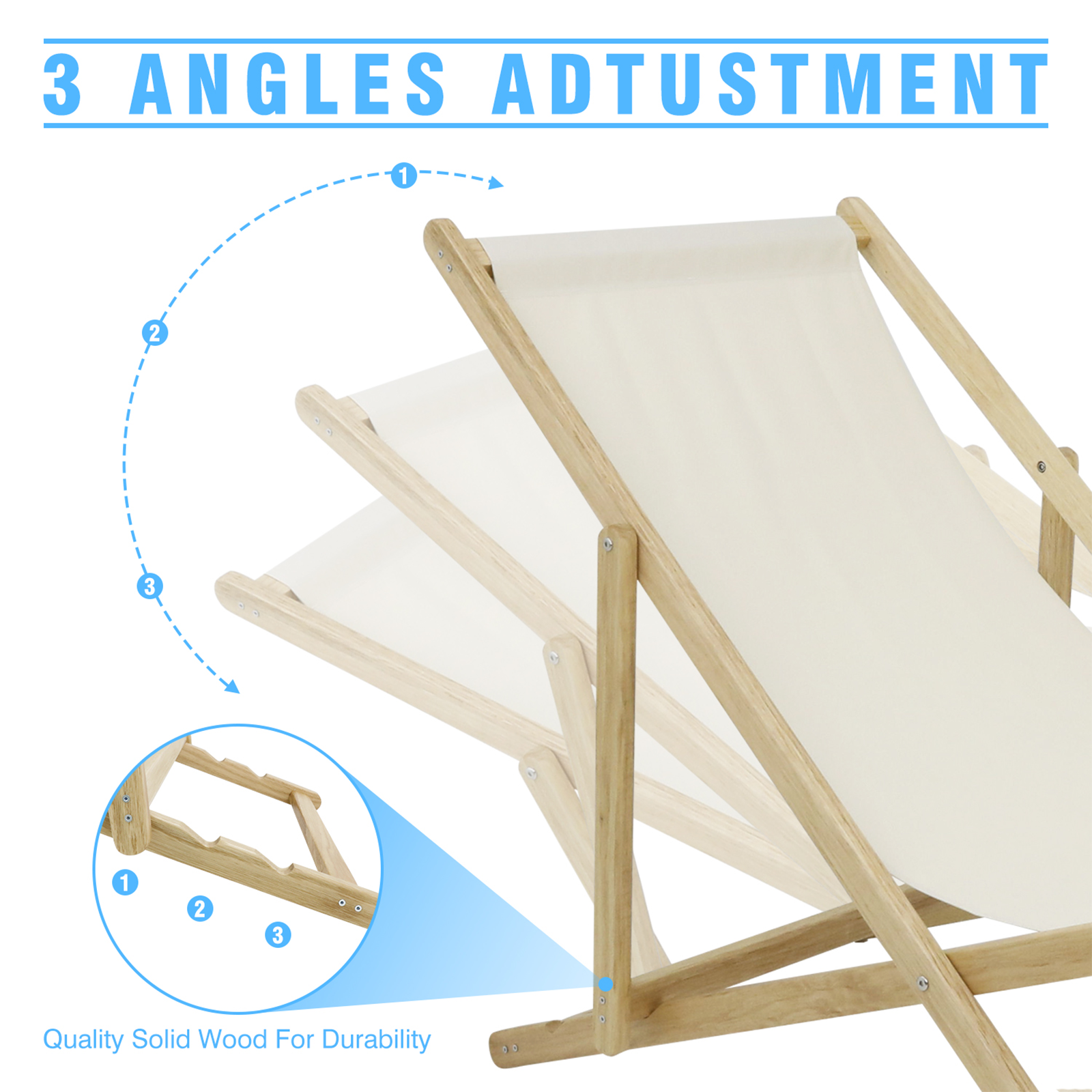 2 PCS 41″L Wooden Patio Lawn Deck Chairs Outdoor Camping Sling Chairs-GF30