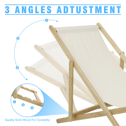 2 PCS 41″L Wooden Patio Lawn Deck Chairs Outdoor Camping Sling Chairs-GF30