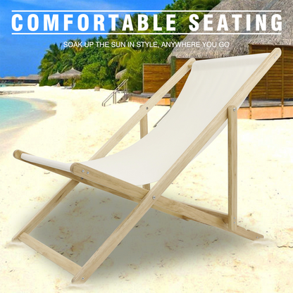 2 PCS 41″L Wooden Patio Lawn Deck Chairs Outdoor Camping Sling Chairs-GF30